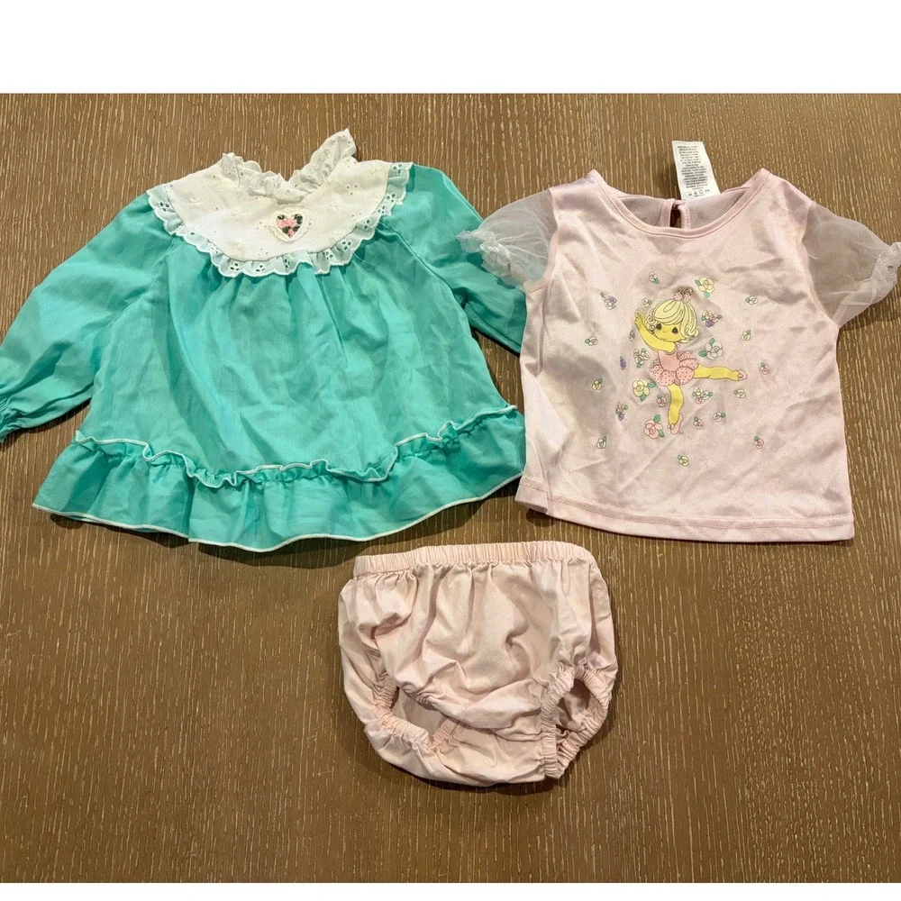 Baby Girls Vintage Dress Outfit Lot 6-12M Precious Moments Floral Lace Bloomers